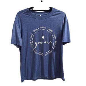Inspirational Bible Verse Graphic T-Shirt Blue Heather L Womens Cotton Blend Cas
